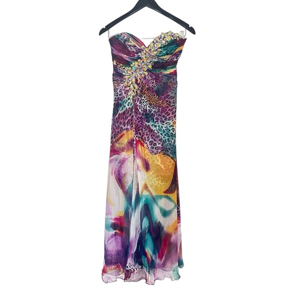 Tony Bowls Purple Watercolor Leopard Print Prom Dress Long Formal Gown Size 2 - Picture 1 of 15